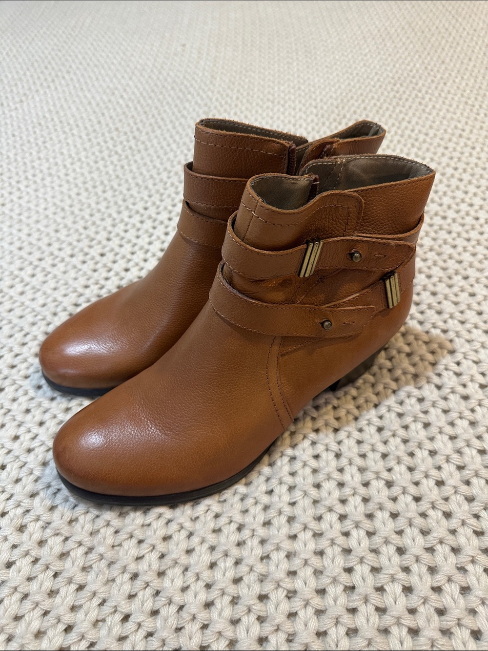 Naturalizer Tan Leather Ankle Booties with Double Strap Detail